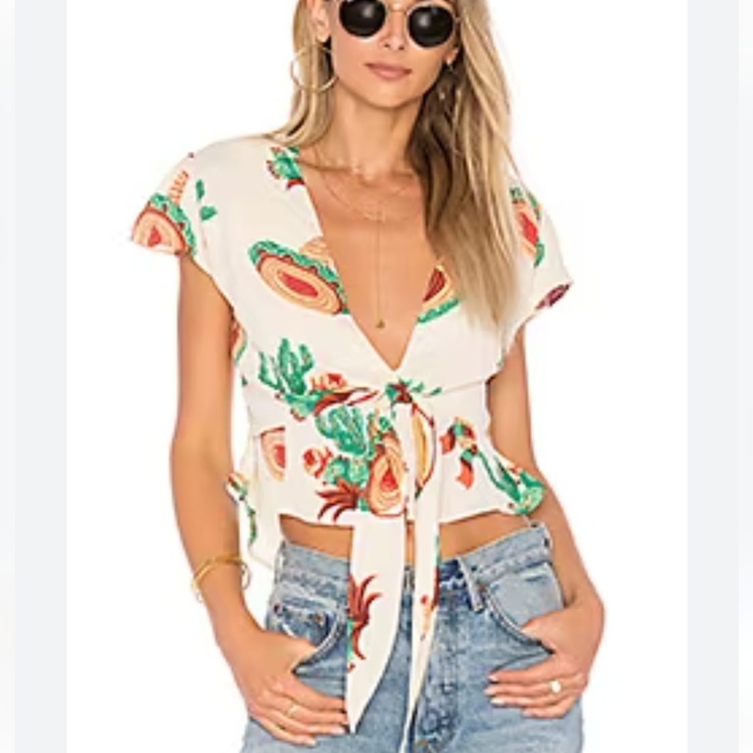 Flynn Skye London Crop Top In Cactus Size Xs Cream & Green